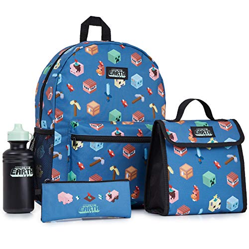 Minecraft Set Mochilas Escolares 4 Piezas, Incluye Botella Agua Niños Mochila Escolar Estuche y Bolsa Termica Porta Alimentos, Regalos para Niños y Adolescentes