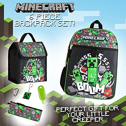 Minecraft Set Mochilas Escolares 6 Piezas, Incluye Mochila Escolar, Estuche y Bolsa Termica