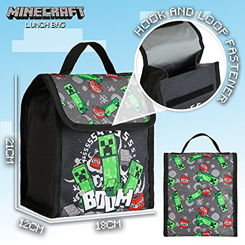 Minecraft Set Mochilas Escolares 6 Piezas, Incluye Mochila Escolar, Estuche y Bolsa Termica