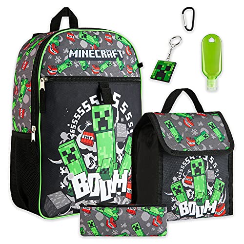 Minecraft Set Mochilas Escolares 6 Piezas, Incluye Mochila Escolar, Estuche y Bolsa Termica