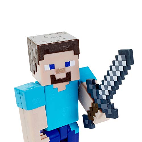 Minecraft Steve Figura articulada de juguete con cubos de papel para construir, regalo para niños +6 años (Mattel GTP13)