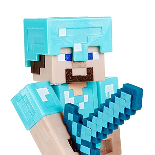 Minecraft Steve y Gólem de Hierro Figuras articuladas de juguete con accesorios, regalo para niños +6 años (Mattel GTP30)