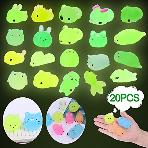 Mini Squishy Fluorescentes Kawaii Squishys Lindos Juguete Suave de Alivio de Estrés, Juguete Pegajoso de Silicona Animales para Niños y Adultos, Sin tóxico, 20 Pcs (Patrón de Animales al Azar)