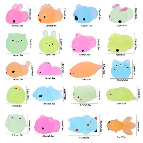 Mini Squishy Fluorescentes Kawaii Squishys Lindos Juguete Suave de Alivio de Estrés, Juguete Pegajoso de Silicona Animales para Niños y Adultos, Sin tóxico, 20 Pcs (Patrón de Animales al Azar)