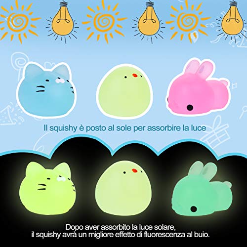 Mini Squishy Fluorescentes Kawaii Squishys Lindos Juguete Suave de Alivio de Estrés, Juguete Pegajoso de Silicona Animales para Niños y Adultos, Sin tóxico, 20 Pcs (Patrón de Animales al Azar)