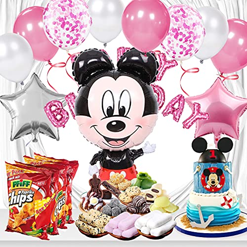 Minnie Globos, Mickey Party Globos, Globos de Cumpleaños de Minnie, Decoraciones de Mickey Mouse, Globos de Latex, con Pancarta de Feliz Cumpleaños, para Fiestas Decoraciones, 22 Piezas, Rosa