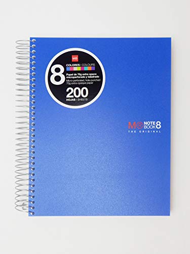 Miquelrius 42005 - Cuaderno A5, 200 hojas (franjas de 8 colores), cuadrícula 5 mm, tapa de polipropileno, color azul