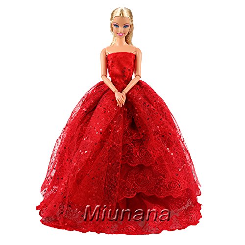 Miunana 1 Moda Vestido Boda Novia Vestir Fiesta Partido Noche y Ropa para Muñeca Barbie Doll Regalo Navidad-Rojo