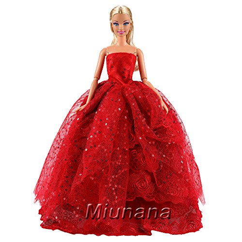 Miunana 1 Moda Vestido Boda Novia Vestir Fiesta Partido Noche y Ropa para Muñeca Barbie Doll Regalo Navidad-Rojo