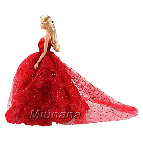 Miunana 1 Moda Vestido Boda Novia Vestir Fiesta Partido Noche y Ropa para Muñeca Barbie Doll Regalo Navidad-Rojo