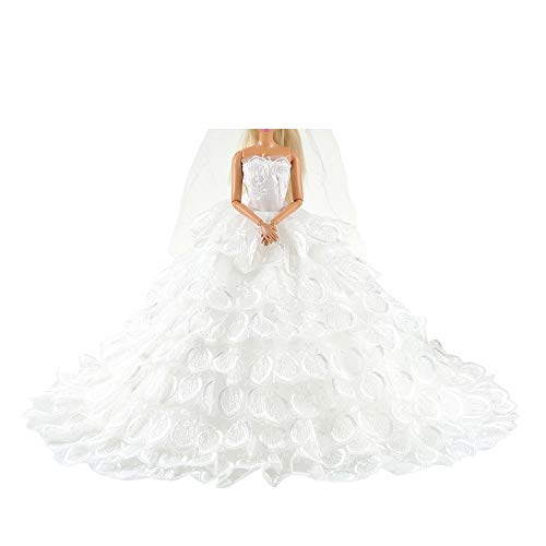 Miunana 1 Novia Vestido Bordado Ropa Vestir Boda para 11.5 Pulgadas 30 cm Muñeca - Blanco