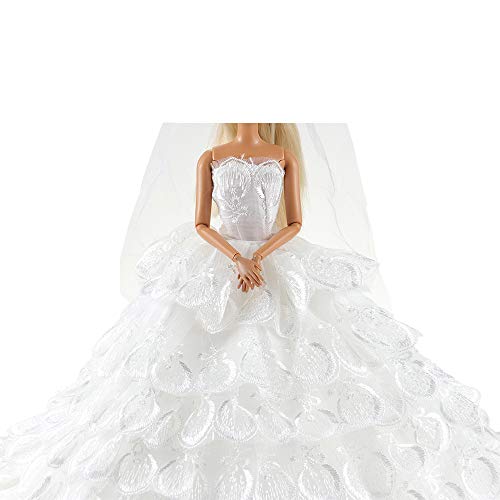 Miunana 1 Novia Vestido Bordado Ropa Vestir Boda para 11.5 Pulgadas 30 cm Muñeca - Blanco