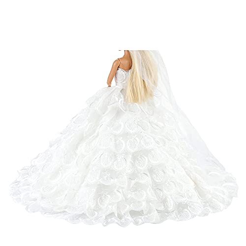 Miunana 1 Novia Vestido Bordado Ropa Vestir Boda para 11.5 Pulgadas 30 cm Muñeca - Blanco