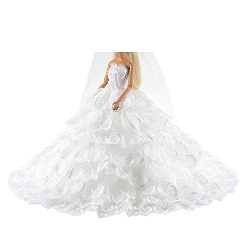 Miunana 1 Novia Vestido Bordado Ropa Vestir Boda para 11.5 Pulgadas 30 cm Muñeca - Blanco