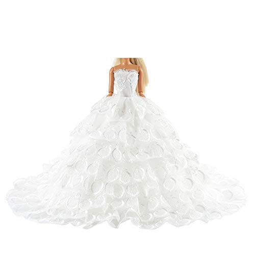 Miunana 1 Novia Vestido Bordado Ropa Vestir Boda para 11.5 Pulgadas 30 cm Muñeca - Blanco