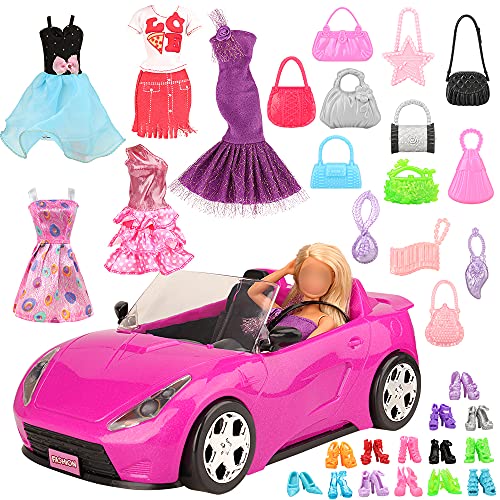 Miunana 26 Piezas para 11.5 Pulgadas 28 -30 CM Muñecas : Vehículo Coche + 5 Vestidos Ropas + 10 Bolsas + 10 PCS Zapatos (NO Incluye MUÑECA)