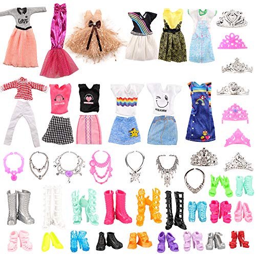 Miunana 27 Piezas para Muñeca De 11,5 Pulgadas 28-30 CM: 5 Vestidos Ropas + 10 Piezas De Zapatos + 6 Coronas + 6 Collares (Seleccionados Al Azar)