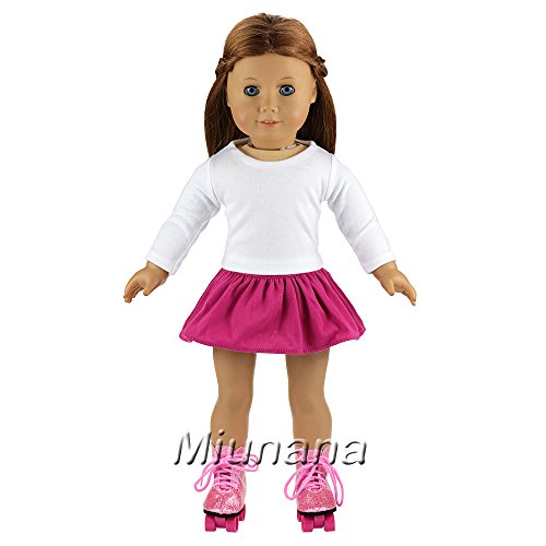 Miunana 2X Vestidos + 2 Pares Patines Accesorios como Regalo para 18 Pulgadas Muñeca 46 cm American Girl Doll （NO INCLUYE MUÑECA）