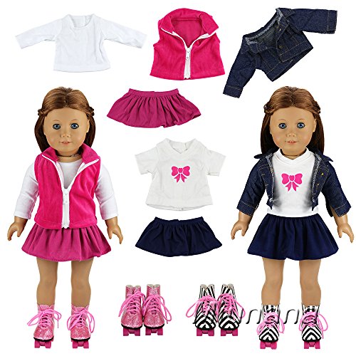 Miunana 2X Vestidos + 2 Pares Patines Accesorios como Regalo para 18 Pulgadas Muñeca 46 cm American Girl Doll （NO INCLUYE MUÑECA）