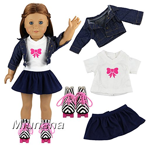 Miunana 2X Vestidos + 2 Pares Patines Accesorios como Regalo para 18 Pulgadas Muñeca 46 cm American Girl Doll （NO INCLUYE MUÑECA）