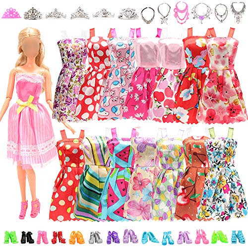 Miunana 32 Accesorios para 11.5 Pulgadas 28 - 30 CM Muñecas: 10 Ropas Vestidos + 10 PCS Zapatos + 6 Collares + 6 Coronas