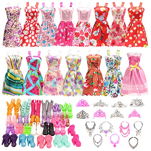 Miunana 32 Accesorios para 11.5 Pulgadas 28 - 30 CM Muñecas: 10 Ropas Vestidos + 10 PCS Zapatos + 6 Collares + 6 Coronas