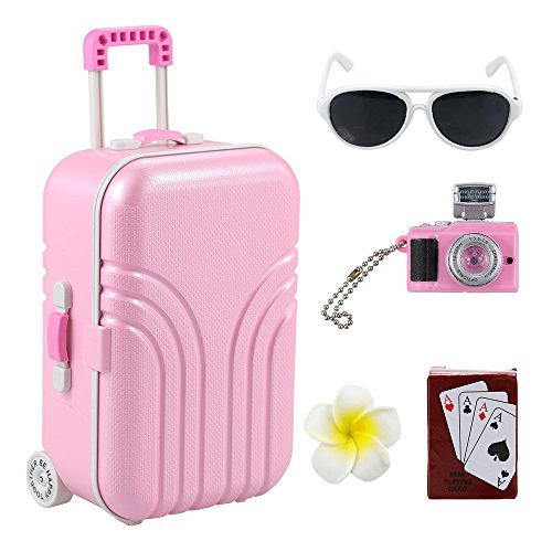 Miunana 5 Muñecas Fashion Accesorios con Viaje : 1 Maleta + 1 Horquilla + 1 Jugar de Cartas + 1 Cámara + 1 Gafas de Sol para 18 Pulgadas Meñeca 46 cm American Girl Doll