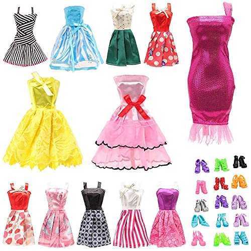 Miunana 5 Vestidos De Fiesta + 7 Ropas + 10 PCS Accesorios para 11.5 Pulgadas 28 - 30 cm Muñecas