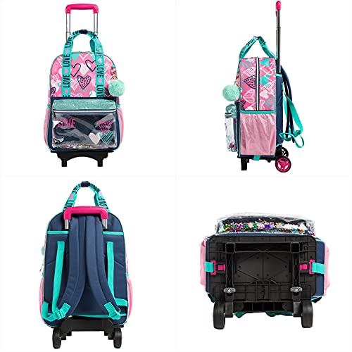 Mochila con Ruedas para niños Mochila Escolar para niños Mochila Escolar con diseño holográfico, Juego de Mochilas con Ruedas 3 en 1 Mochila niñas y Adolescentes, 35×18×43CM