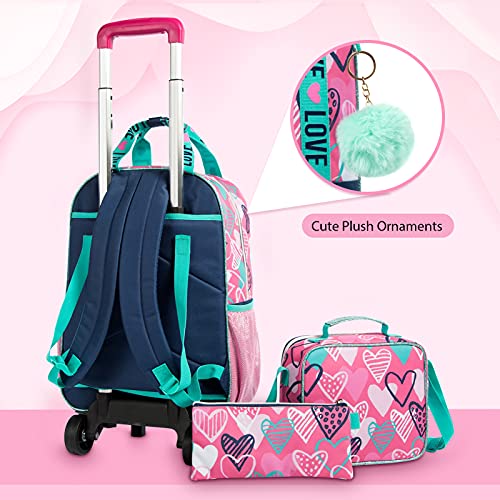 Mochila con Ruedas para niños Mochila Escolar para niños Mochila Escolar con diseño holográfico, Juego de Mochilas con Ruedas 3 en 1 Mochila niñas y Adolescentes, 35×18×43CM