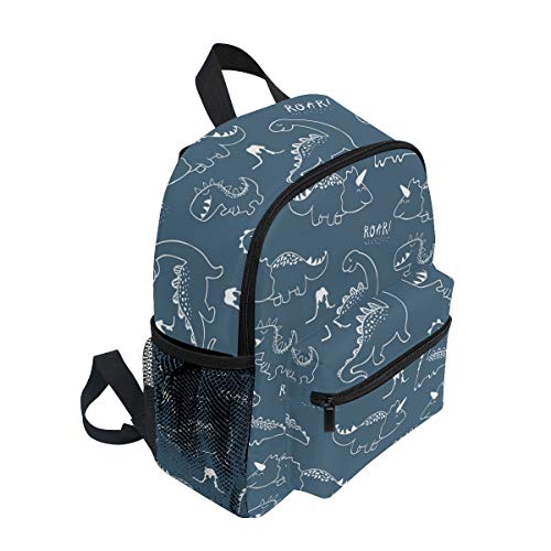 Mochila Escolar para niños con Correa para el Pecho, Colorido Unicornio para Estudiantes y niños Azul Dinosaurio 072 Talla única