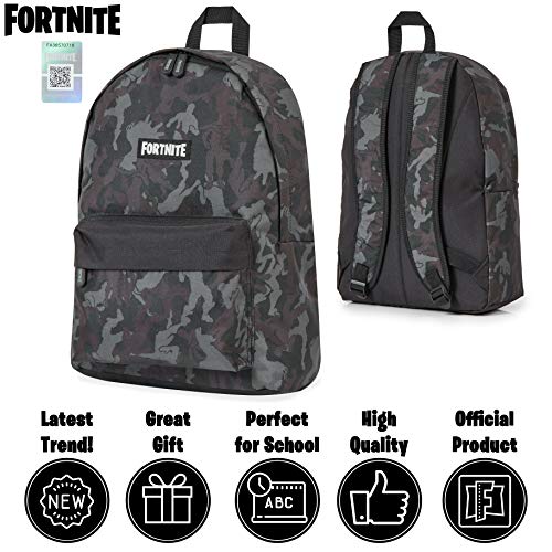 Mochila Fortnite para Niños | Mochilas Escolares Juveniles | Mochila Escolar Llama, Camuflaje | Estilo Unisex para Niños y Adultos | Regalos para Adolescentes (Negro Emotes)