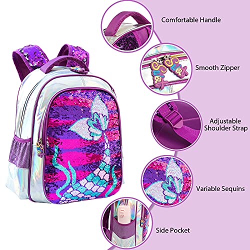 Mochila para niñas 2PCS con Estuche para lápices para niñas Sirena con Lentejuelas