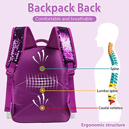 Mochila para niñas 2PCS con Estuche para lápices para niñas Sirena con Lentejuelas