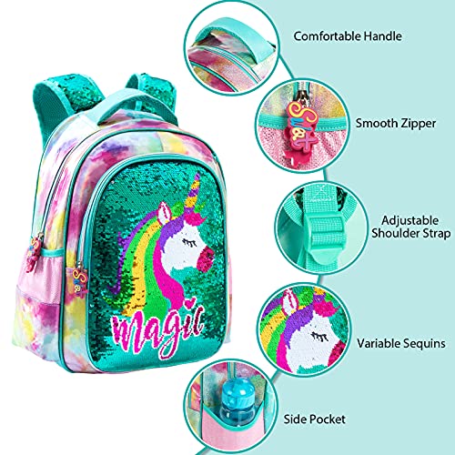 Mochila para niñas 2PCS con Estuche para lápices para niñas Unicornio con Lentejuelas