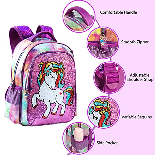 Mochila para niñas 2PCS con Estuche para lápices para niñas Unicornio con Lentejuelas