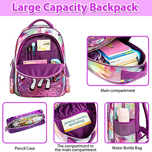 Mochila para niñas 2PCS con Estuche para lápices para niñas Unicornio con Lentejuelas