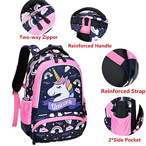 Mochila Unicornio Niña Mochila Infantil niña Mochilas Escolares Mochila Estudiantes Bolso para Chicas para La Escuela,Viajes,Intemperie (Rosa)