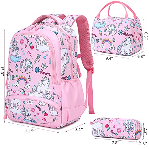 Mochila Unicornio Niños Impermeable Mochila Escolar para Adolescente Pequeñas Mochilas Infantil Bolso para Chicas para La Escuela,Viajes,Intemperie Juego de 3