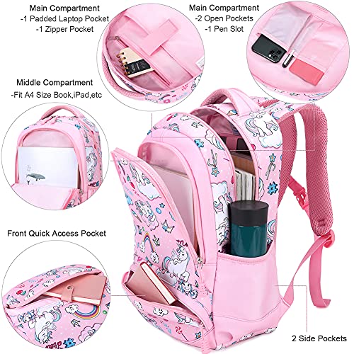 Mochila Unicornio Niños Impermeable Mochila Escolar para Adolescente Pequeñas Mochilas Infantil Bolso para Chicas para La Escuela,Viajes,Intemperie Juego de 3