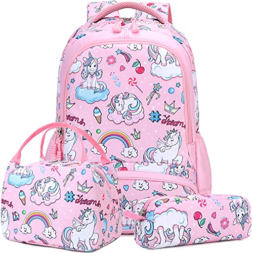 Mochila Unicornio Niños Impermeable Mochila Escolar para Adolescente Pequeñas Mochilas Infantil Bolso para Chicas para La Escuela,Viajes,Intemperie Juego de 3