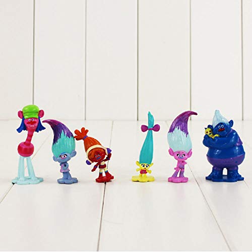 Modelo De Anime12Pcs / Lot Trolls Figura Toy Poppy Branch Suki Biggie Guy Diamond Mckenzie Smidge Fuzzbert Cloud Guy con Modelo De Pelo Largo Doll 5-7.5Cm