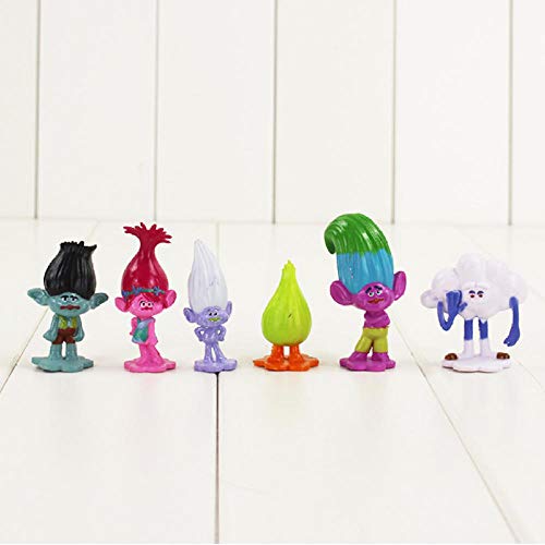 Modelo De Anime12Pcs / Lot Trolls Figura Toy Poppy Branch Suki Biggie Guy Diamond Mckenzie Smidge Fuzzbert Cloud Guy con Modelo De Pelo Largo Doll 5-7.5Cm