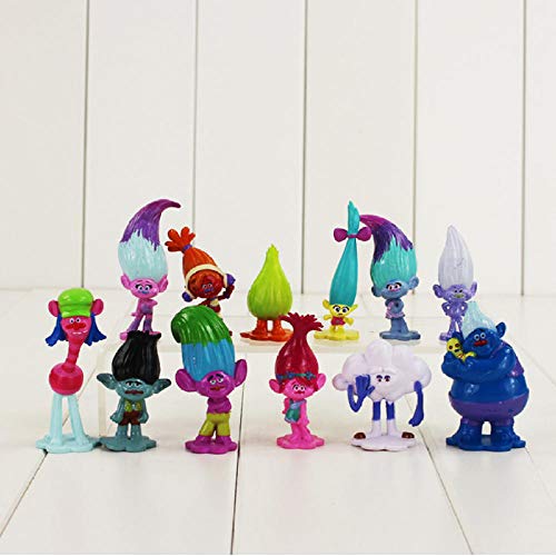 Modelo De Anime12Pcs / Lot Trolls Figura Toy Poppy Branch Suki Biggie Guy Diamond Mckenzie Smidge Fuzzbert Cloud Guy con Modelo De Pelo Largo Doll 5-7.5Cm