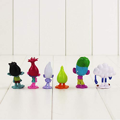 Modelo De Anime12Pcs / Lot Trolls Figura Toy Poppy Branch Suki Biggie Guy Diamond Mckenzie Smidge Fuzzbert Cloud Guy con Modelo De Pelo Largo Doll 5-7.5Cm