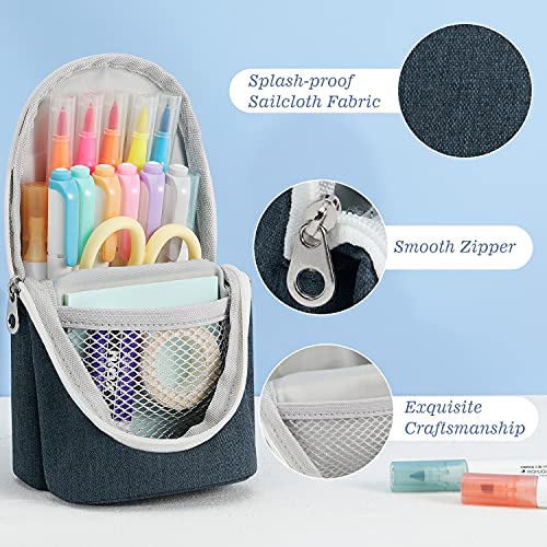 MoKo Estuche para Lápices con Soporte, Funda Escolar de Gran Capacidad de Lona Organizador para Bolígrafos Portátil Niños Escuela Oficina, Azul