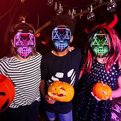 Molbory Máscara LED para Halloween, máscara brillante en la oscuridad, con 3 modos de iluminación para Halloween, cosplay, fiestas y fiestas (morado)