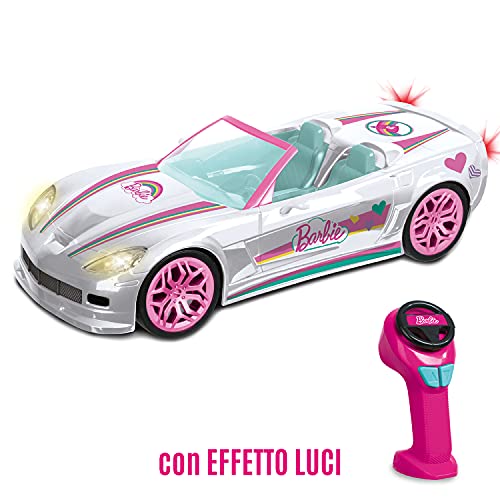 Mondo Motors – Mattel Barbie Dream Car Cabrio Glamour – Coche teledirigido para niños de Barbie – Dos plazas – Detalles realistas – Color Blanco