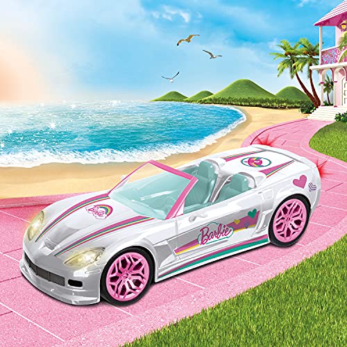 Mondo Motors – Mattel Barbie Dream Car Cabrio Glamour – Coche teledirigido para niños de Barbie – Dos plazas – Detalles realistas – Color Blanco