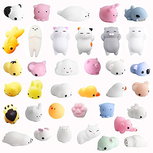 Monqi 36Pcs Squishys Kawaii Juguetes Pegajosos Oso Panda Gato de Silicona Animales Squishies (Multicolor)